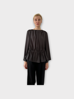 Marie Adam Leenaerdt Marie Adam Leenaerdt Top, Grey, Crew Neck Beach Cabine Ruffled Top