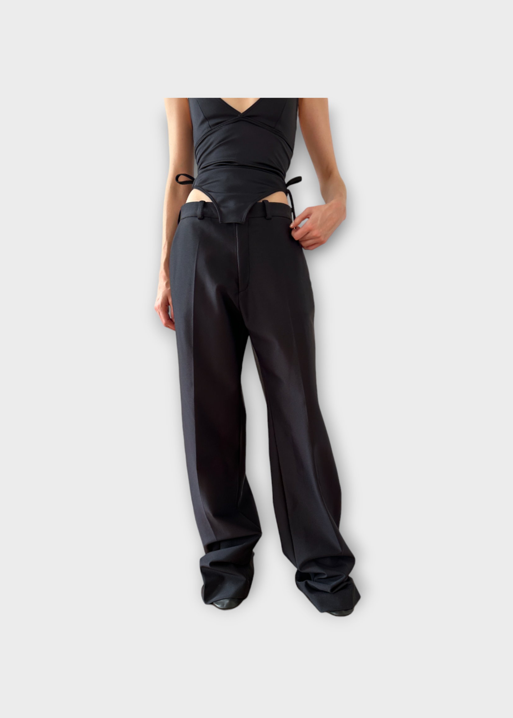 Marie Adam Leenaerdt Marie Adam Leenaerdt Trousers, Black, High Waist Straight Leg Classic Double Spandex Pants