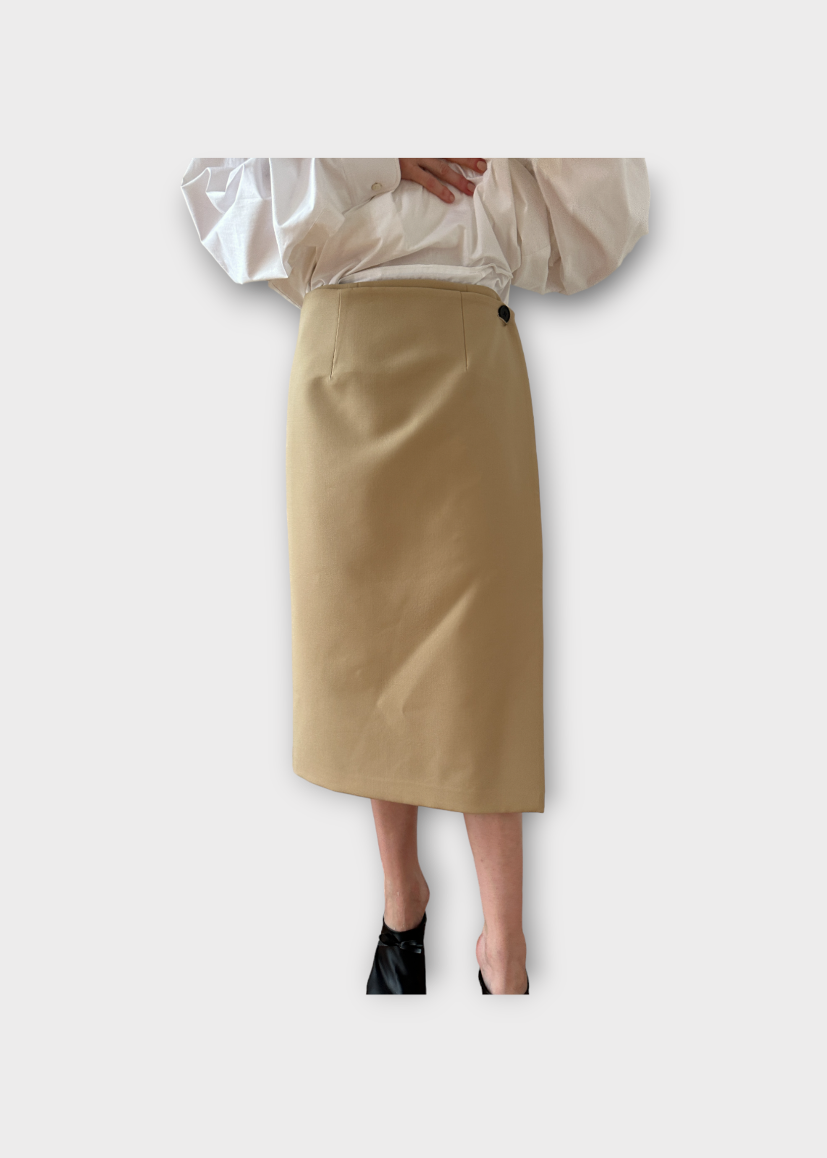 Marie Adam Leenaerdt Marie Adam Leenaerdt Skirt, Multi, Reversible Suit Midi Skirt In Beige & Grey