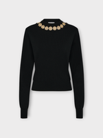 Rabanne Rabanne Knitwear, Black, Wool Mix Crew Neck Pullover In Black w/ Metal Medals
