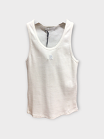 Rabanne Rabanne Top, White, Romice Crew Neck Tank Top In Coconut Milk w/ Monogram Embroidery