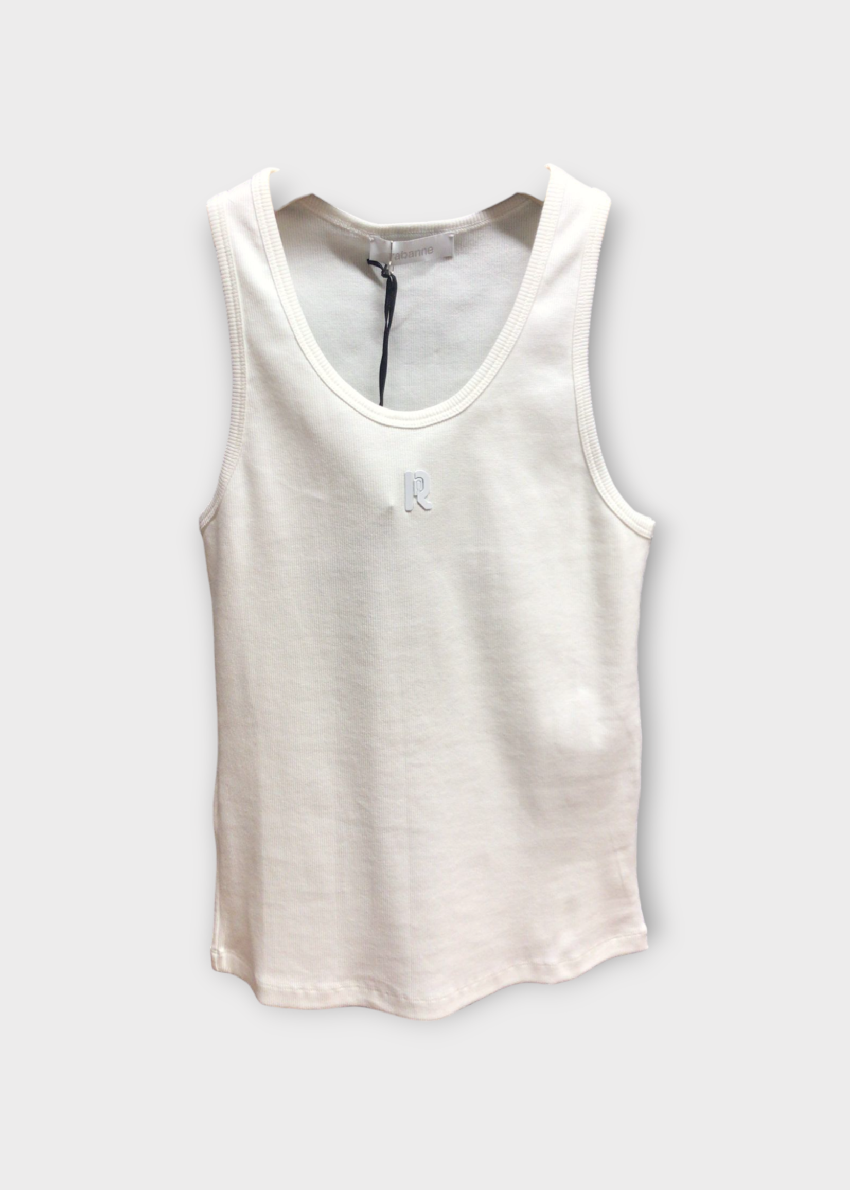 Rabanne Rabanne Top, White, Romice Crew Neck Tank Top In Coconut Milk w/ Monogram Embroidery