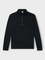 Massimo Alba Massimo Alba Polo, Black, Ischia Cotton & Cashmere Mix Collared Long Sleeve Polo Shirt In Washed Black