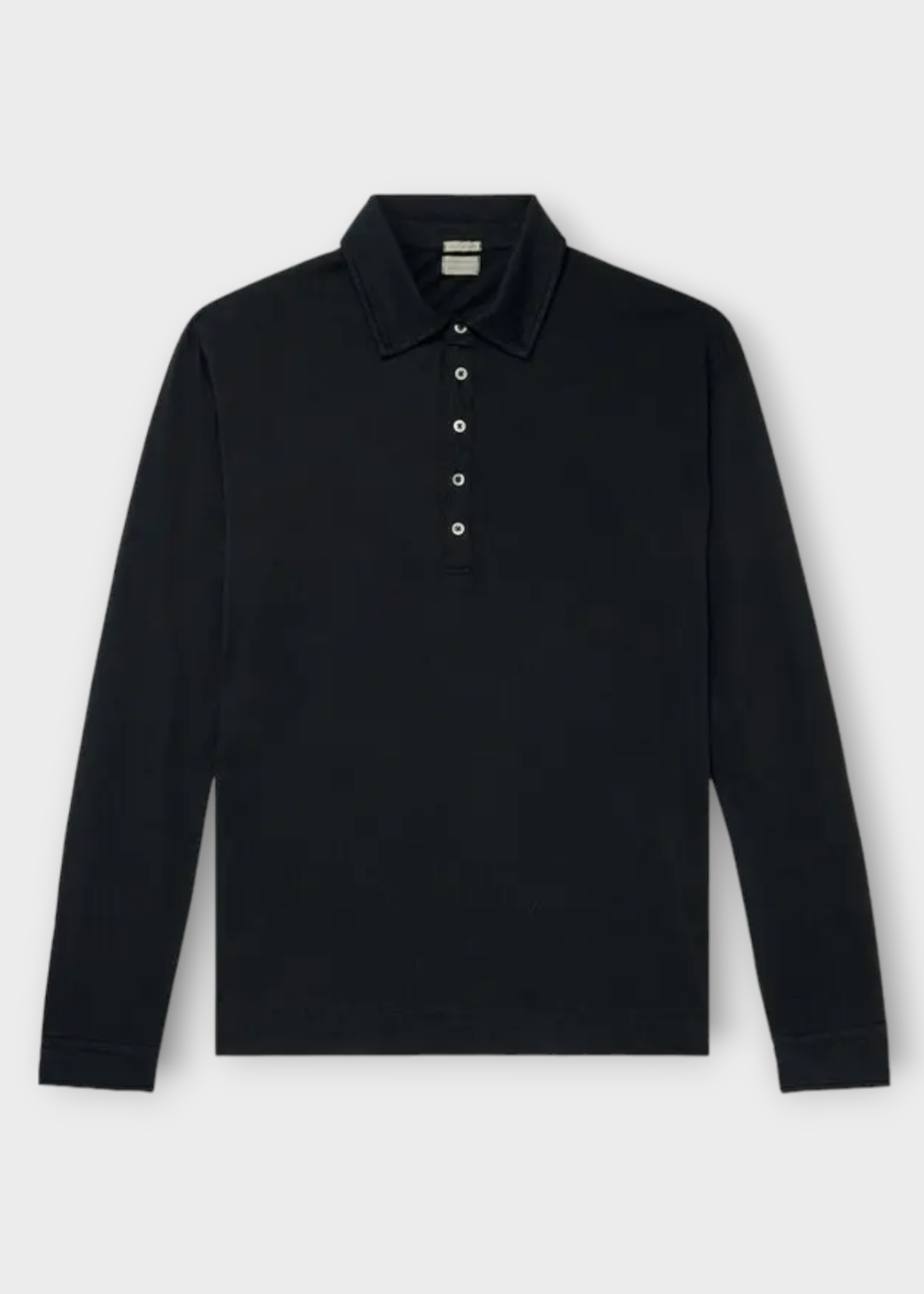 Massimo Alba Massimo Alba Polo, Black, Ischia Cotton & Cashmere Mix Collared Long Sleeve Polo Shirt In Washed Black