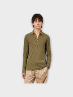 Massimo Alba Massimo Alba Polo, Green, Ischia Cotton & Cashmere Mix Collared Long Sleeve Polo Shirt In Military Green
