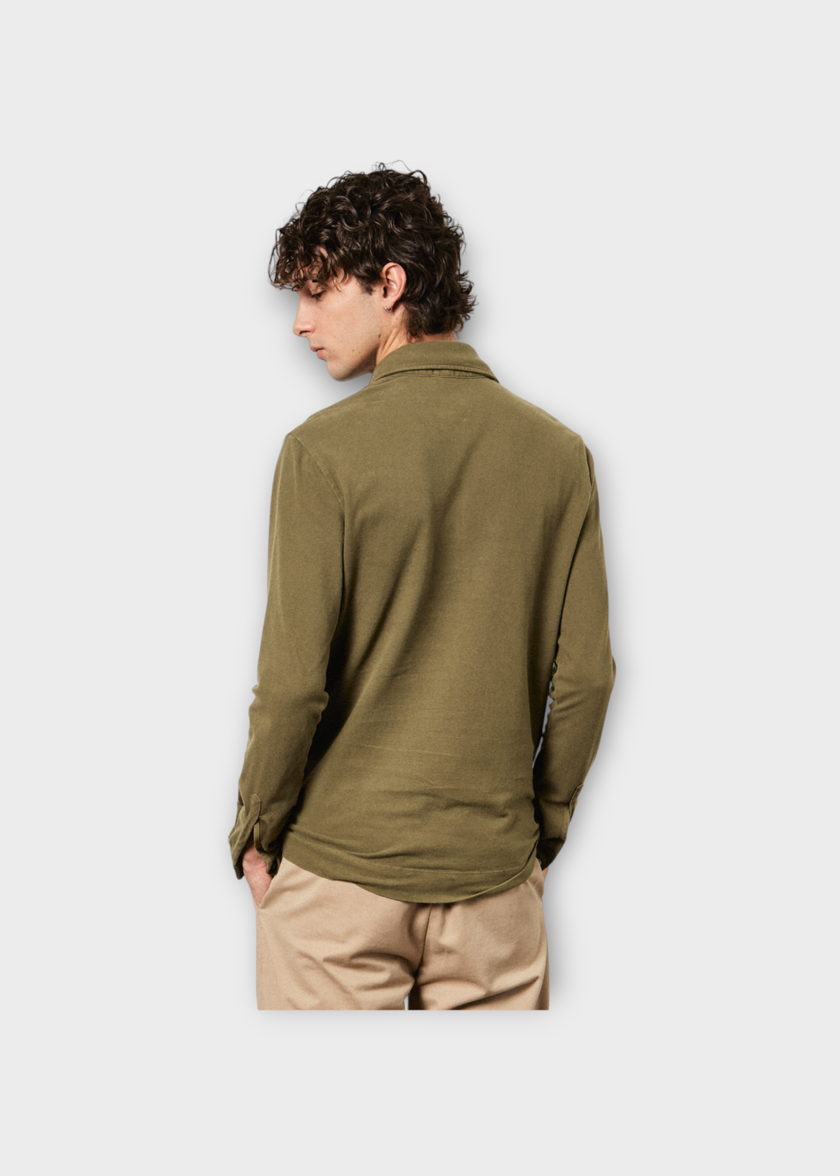 Massimo Alba Massimo Alba Polo, Green, Ischia Cotton & Cashmere Mix Collared Long Sleeve Polo Shirt In Military Green