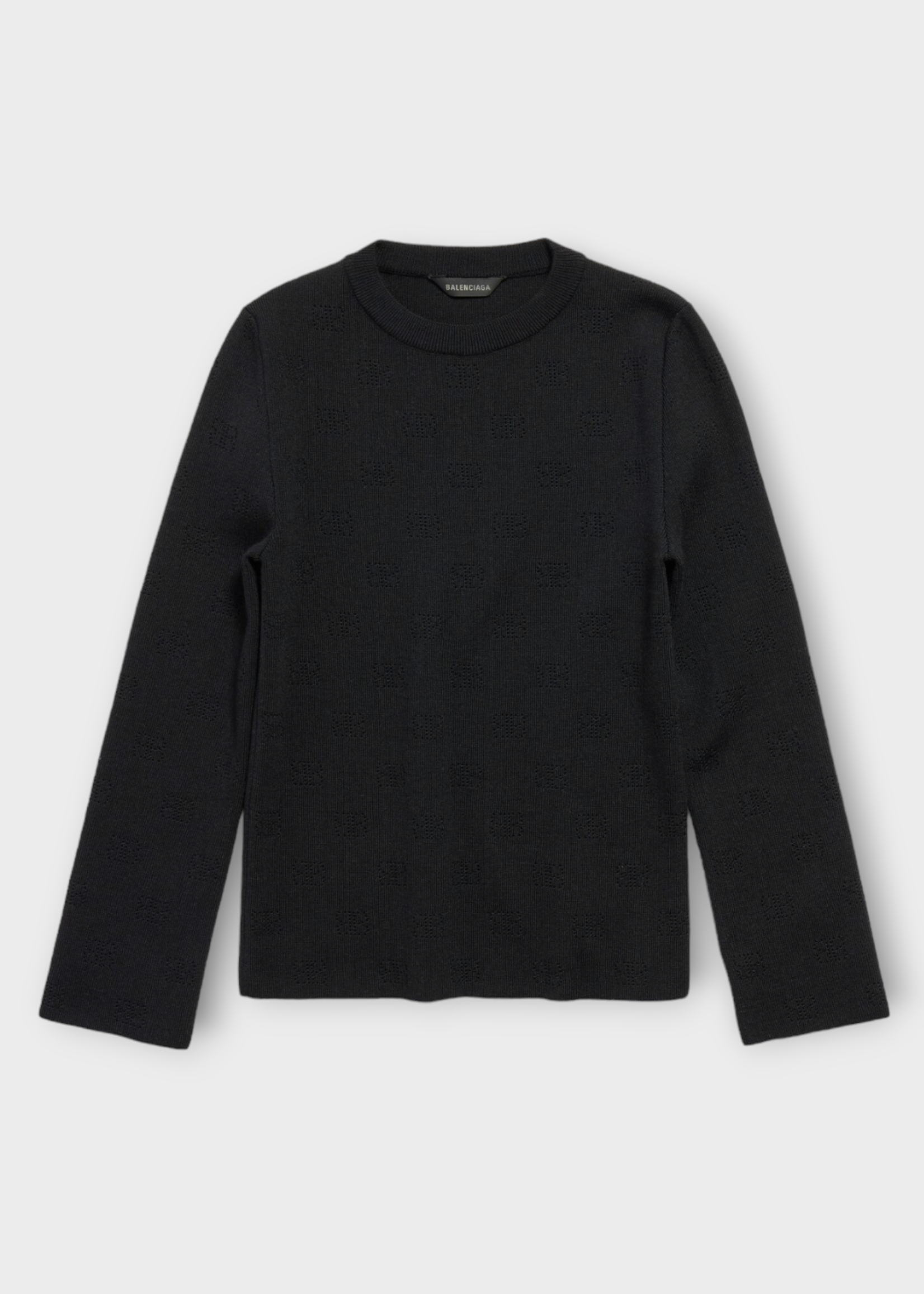 Balenciaga Balenciaga Knitwear, Black, BB Wool Open Work Knit Long Sleeve Sweater