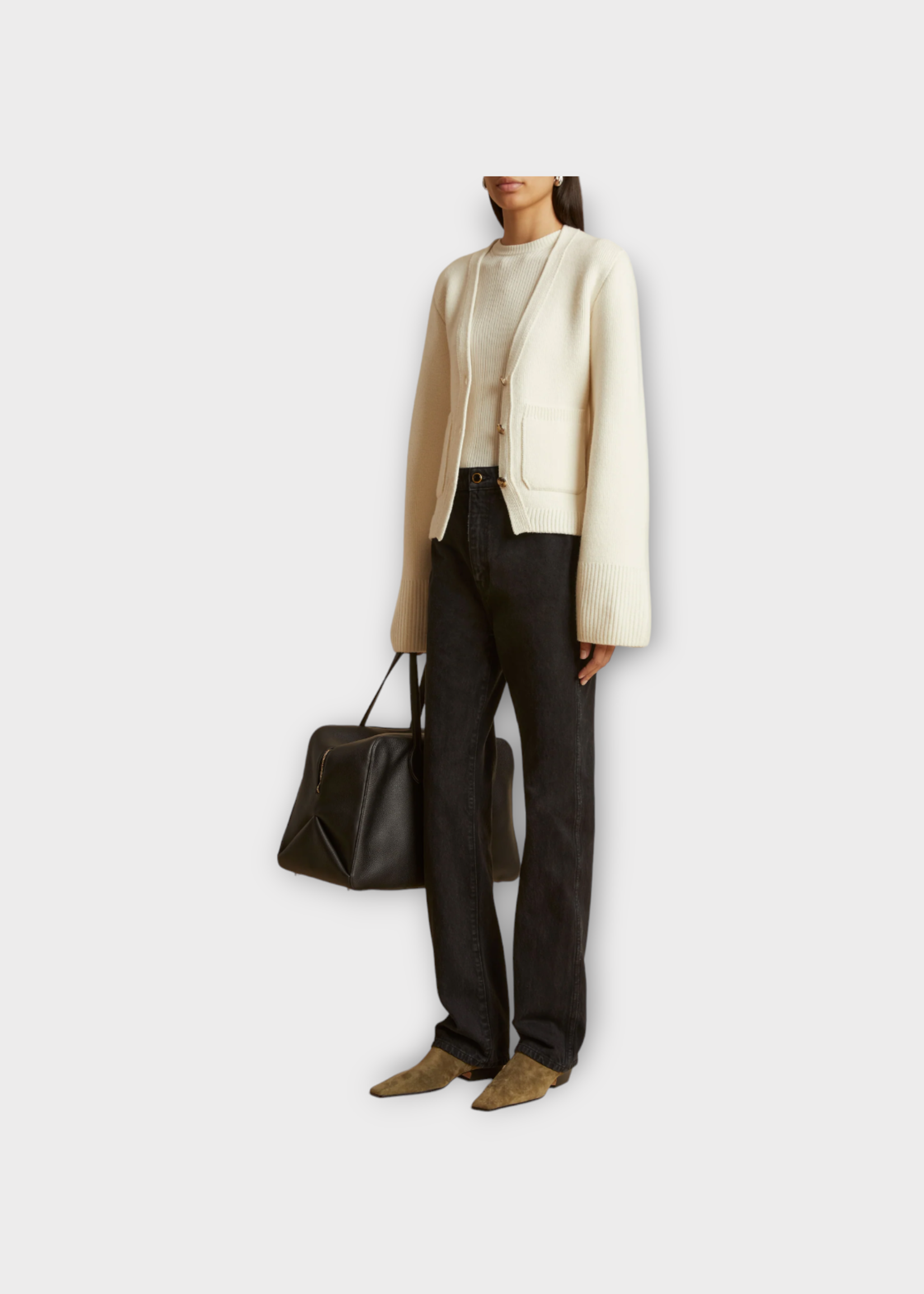 Khaite Khaite Knitwear, White, Scarlet Cashmere V-Neck Button Up Cardigan in Glaze