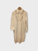 Valentino Valentino Dress, White, Cotton Poplin Collared Embroidered Shirt Button Up Dress