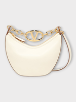 Valentino Valentino Bag, White, Mini Hobo Vlogo Moon Bag In Ivory w/ Gold Chain Logo