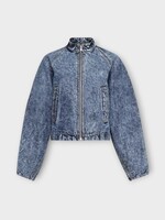 Alaia Alaia Jacket, Blue, Round Racing Zip Up Denim Jacket In Bleu Neige w/ Side Pockets