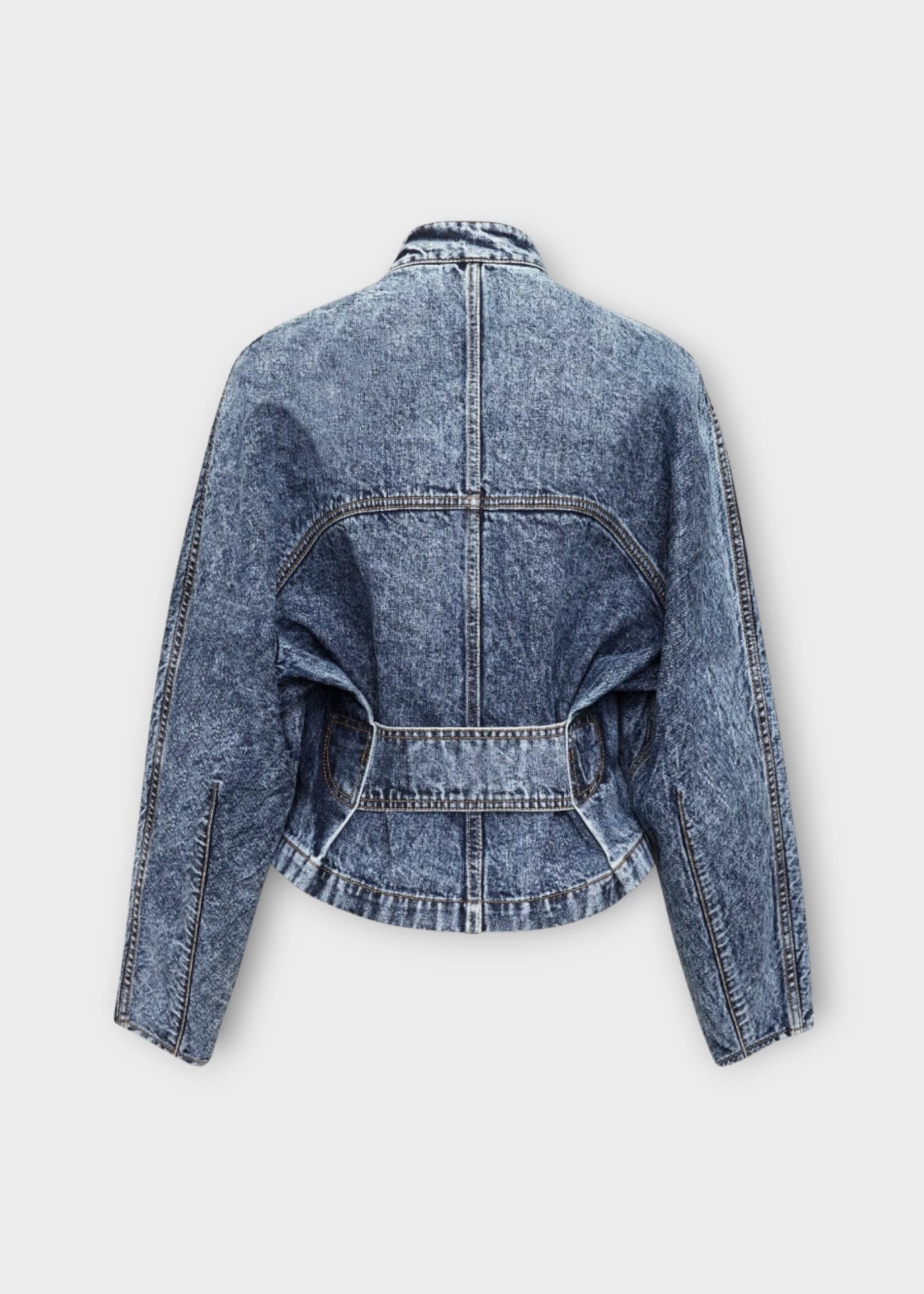 Alaia Alaia Jacket, Blue, Round Racing Zip Up Denim Jacket In Bleu Neige w/ Side Pockets