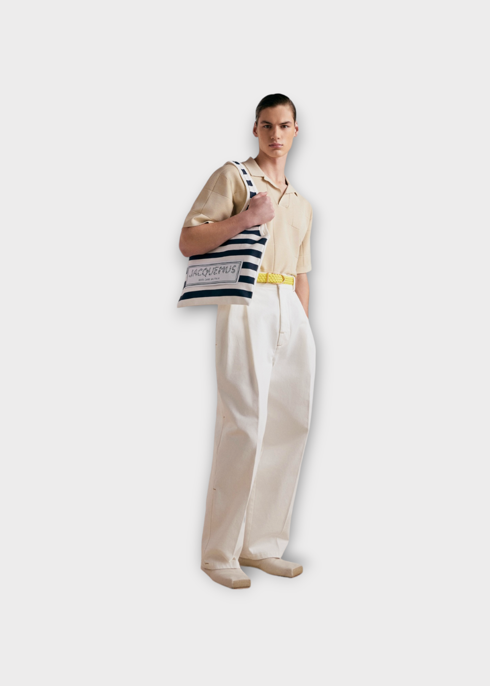Jacquemus Jacquemus Bag, Multi, Le Tote Marcel Fabric Striped Bag In White & Navy