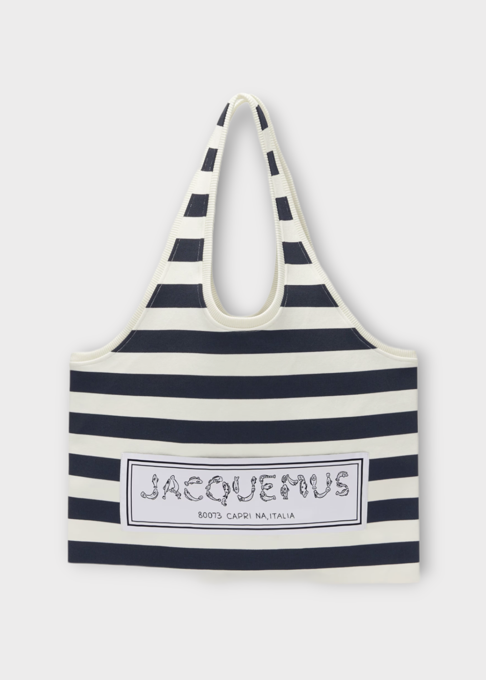 Jacquemus Jacquemus Bag, Multi, Le Tote Marcel Fabric Striped Bag In White & Navy