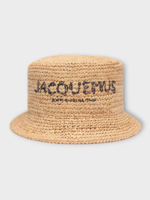 Jacquemus Jacquemus Hat, Beige, Le Bob Pesco Embroidered Raffia Bucket Hat In Natural