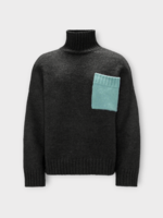 J.W. Anderson J.W. Anderson Knitwear, Grey, Wool Mix Oversized Turtleneck Jumper In Dark Grey & Arctic Blue w/ Patch Pocket