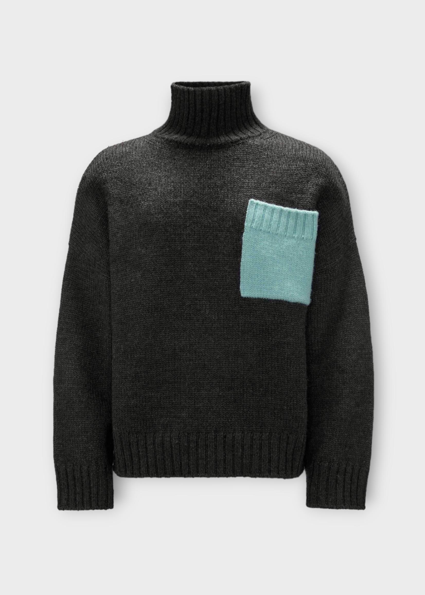 J.W. Anderson J.W. Anderson Knitwear, Grey, Wool Mix Oversized Turtleneck Jumper In Dark Grey & Arctic Blue w/ Patch Pocket