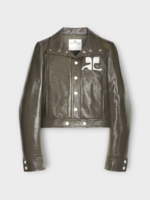 Courreges Courreges Jacket, Green, Reedition High Neck Cropped Iconic Vinyl Jacket In Camouflage Green