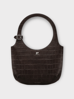 Courreges Courreges Bag, Brown, Holy Croco Embossed Leather Magnetic Closure Bag In Bark w/ Logo