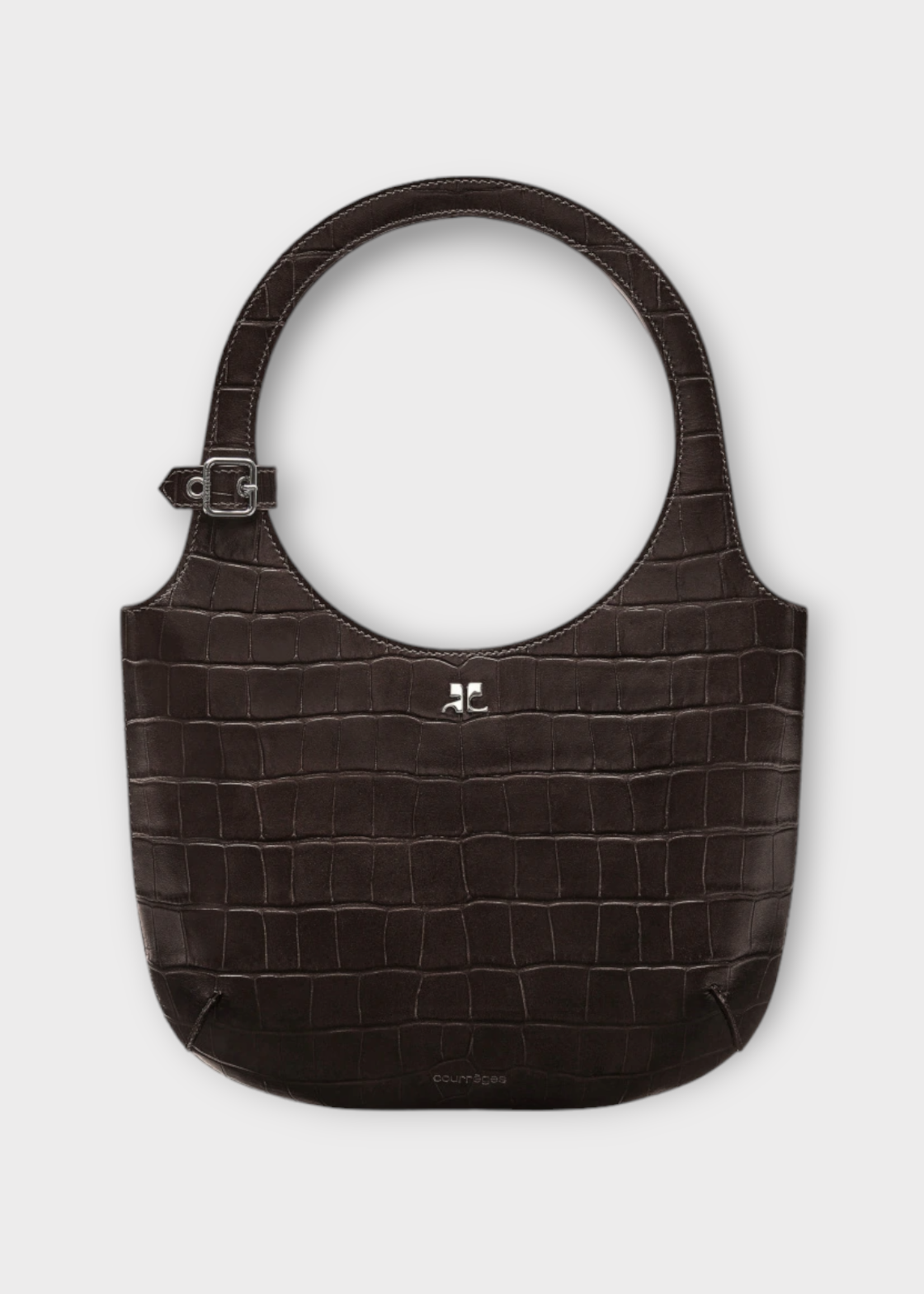 Courreges Courreges Bag, Brown, Holy Croco Embossed Leather Magnetic Closure Bag In Bark w/ Logo