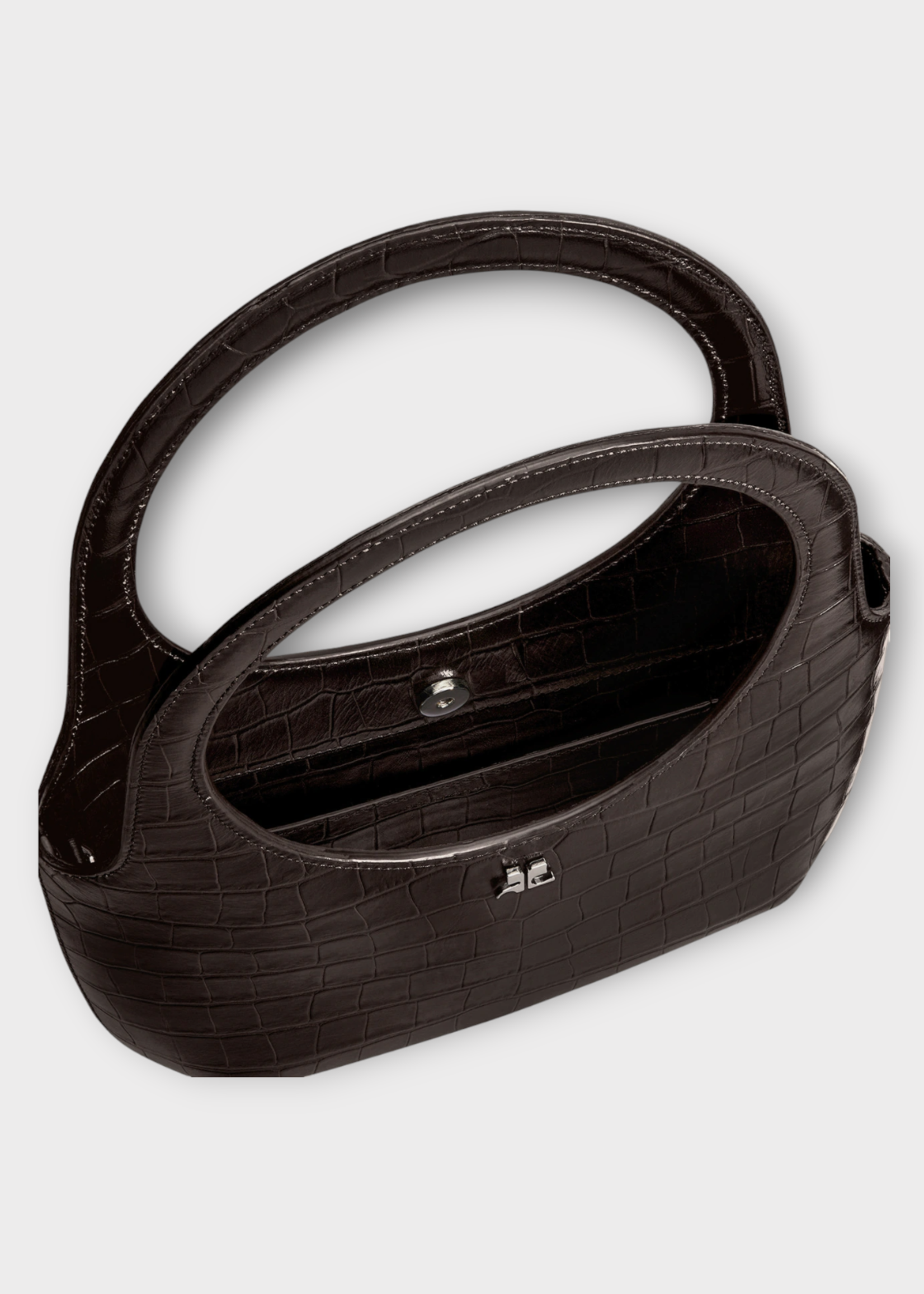 Courreges Courreges Bag, Brown, Holy Croco Embossed Leather Magnetic Closure Bag In Bark w/ Logo