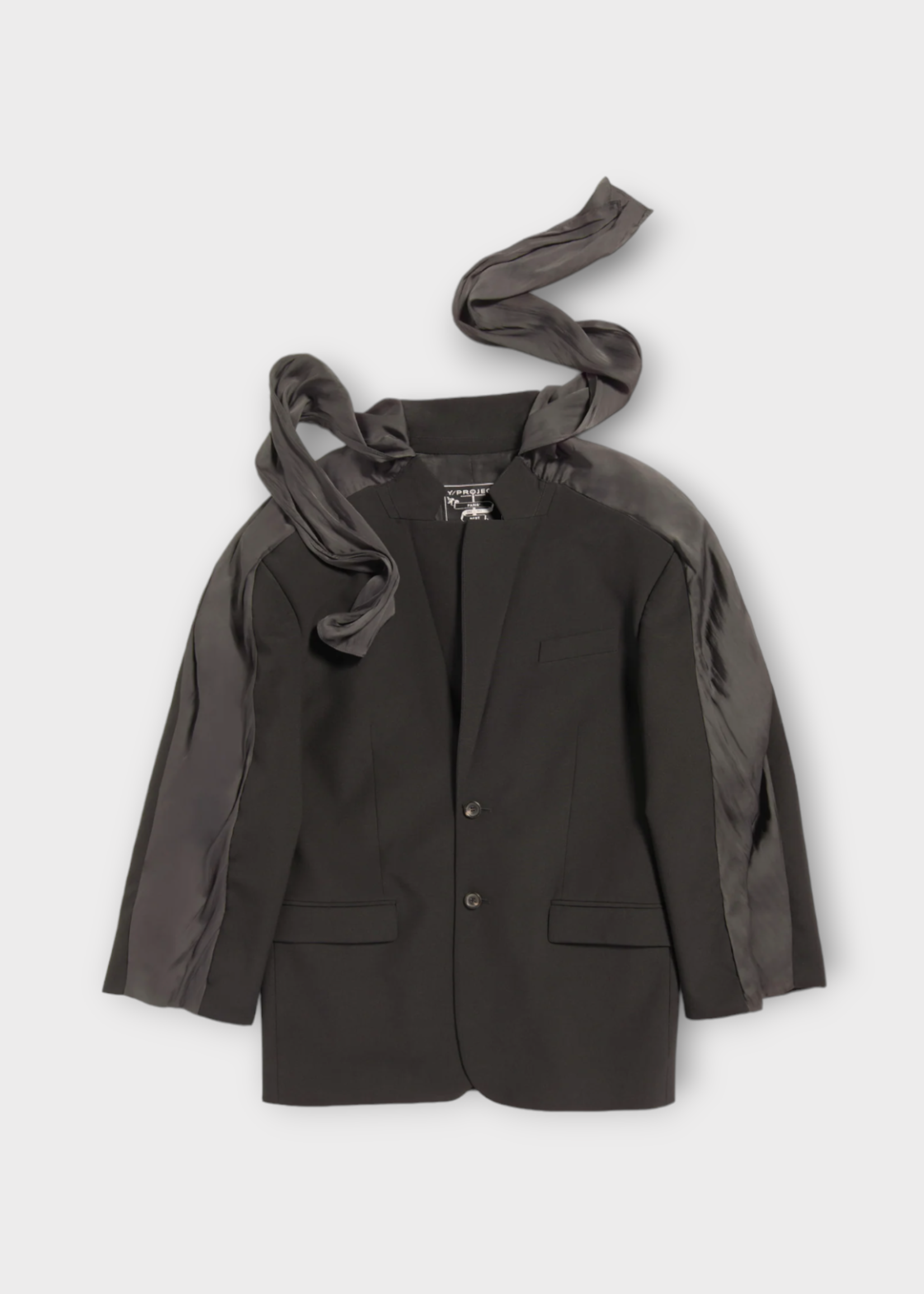 Y/Project Y/Project Jacket, Black, High Neck Insert Scarf Deconstructed Blazer In Black w/ Dropped Double Shoulders