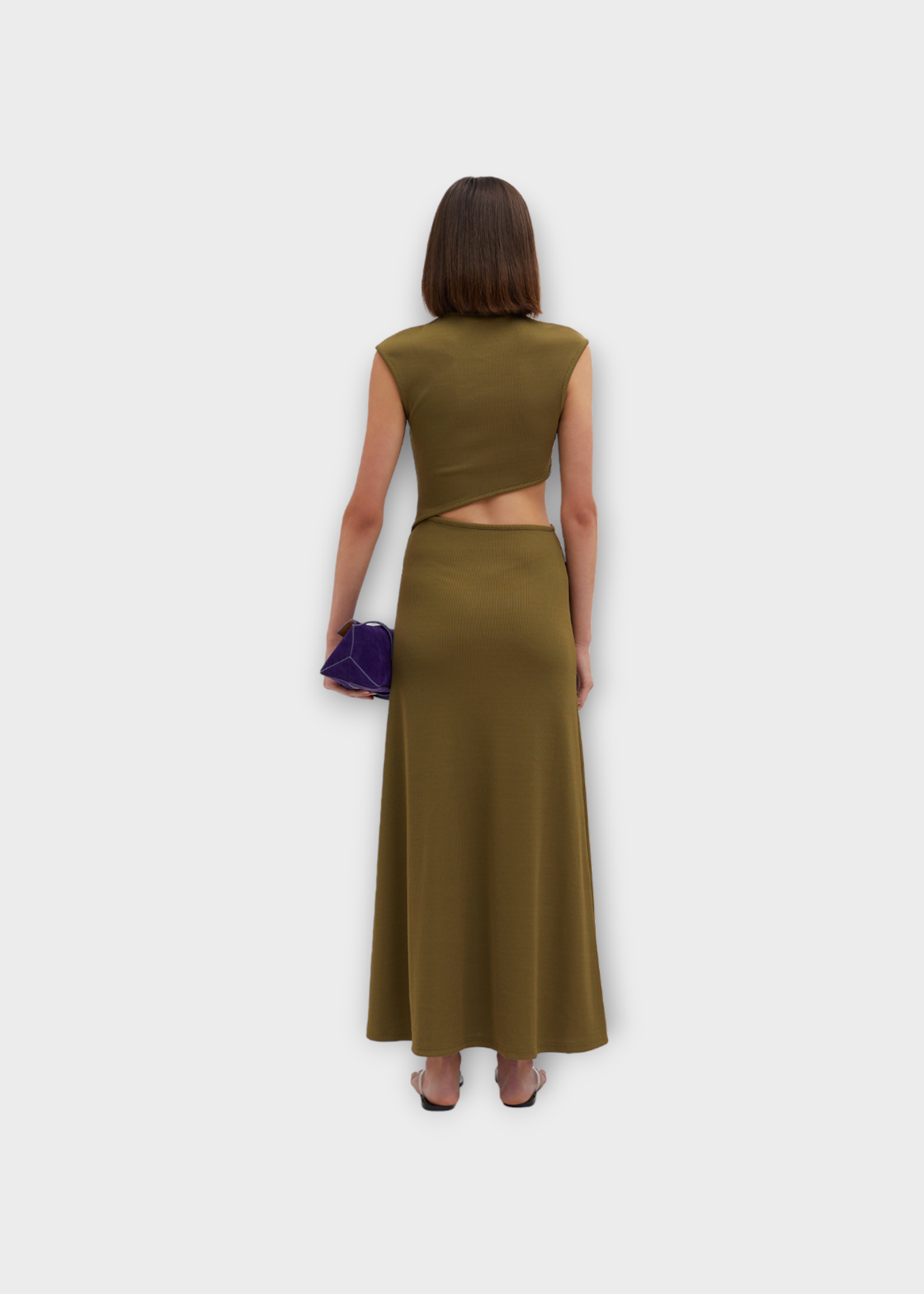 Christopher Esber Christopher Esber Dress, Green, Sleeveless Tank Long Dress In Olive w/ Cut Out Details & Crystal Stones
