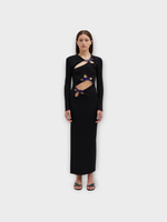 Christopher Esber Christopher Esber Dress, Black, Long Sleeve Compact Ribbed Long Dress w/ Cut Out Details & Moodstones