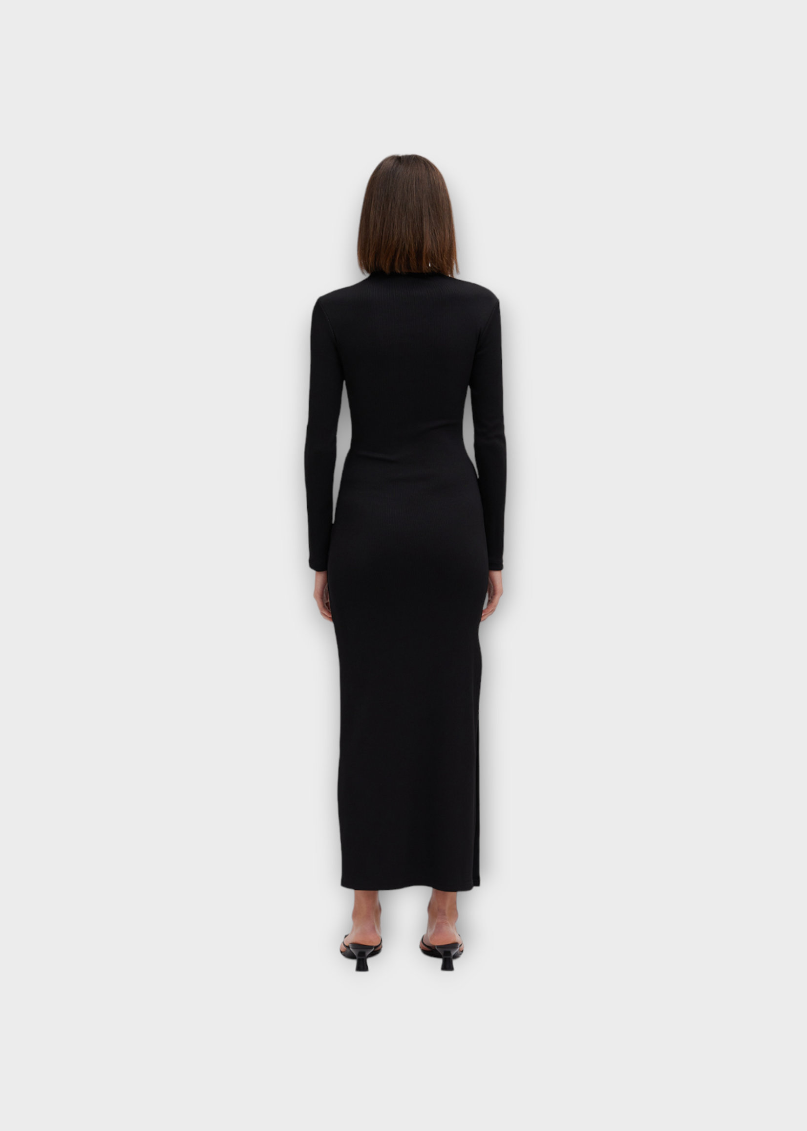 Christopher Esber Christopher Esber Dress, Black, Long Sleeve Compact Ribbed Long Dress w/ Cut Out Details & Moodstones