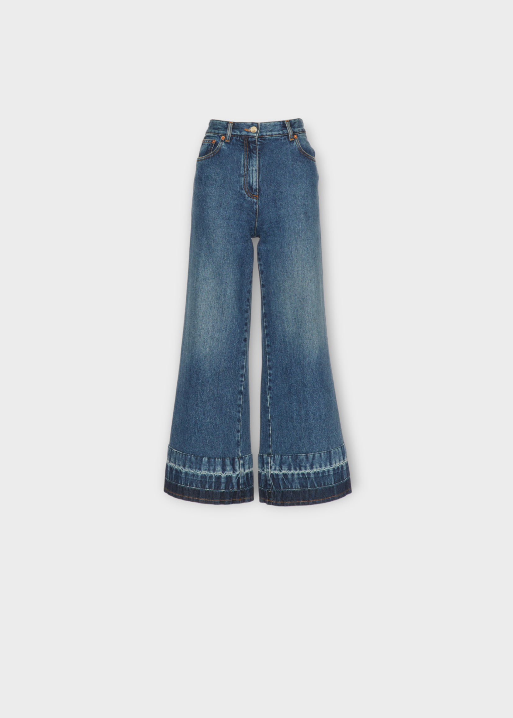 Valentino Valentino Jeans, Blue, Cotton Denim Wide Leg Cropped Trousers In Medium Blue