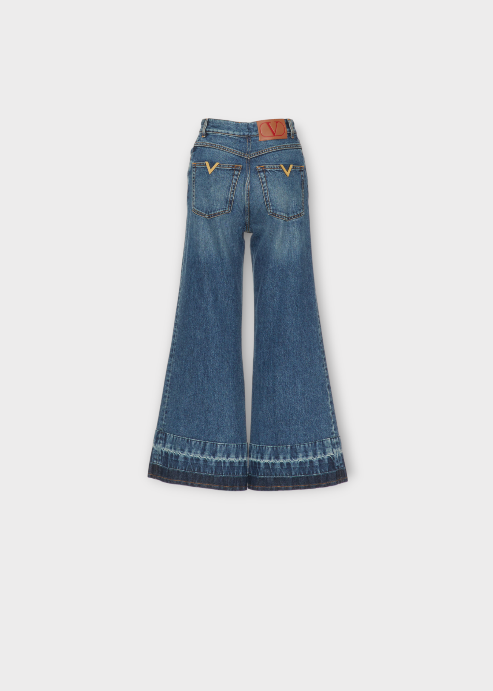 Valentino Valentino Jeans, Blue, Cotton Denim Wide Leg Cropped Trousers In Medium Blue