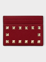 Valentino Valentino Wallet, Red, Grained Leather Studded Card Holder