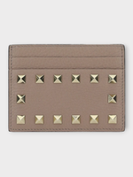 Valentino Valentino Wallet, Pink, Grained Leather Studded Card Holder In Powder