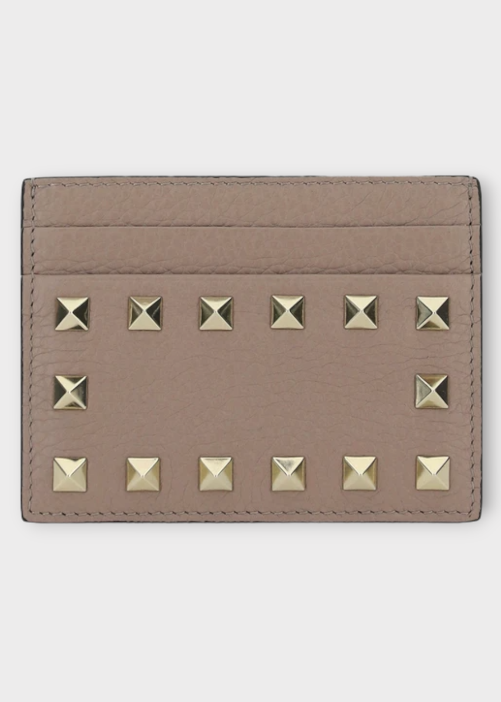 Valentino Valentino Wallet, Pink, Grained Leather Studded Card Holder In Powder