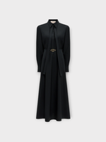Valentino Valentino Dress, Navy, Collared Tie Long Sleeve Button Up Shirt Dress w/ Belt