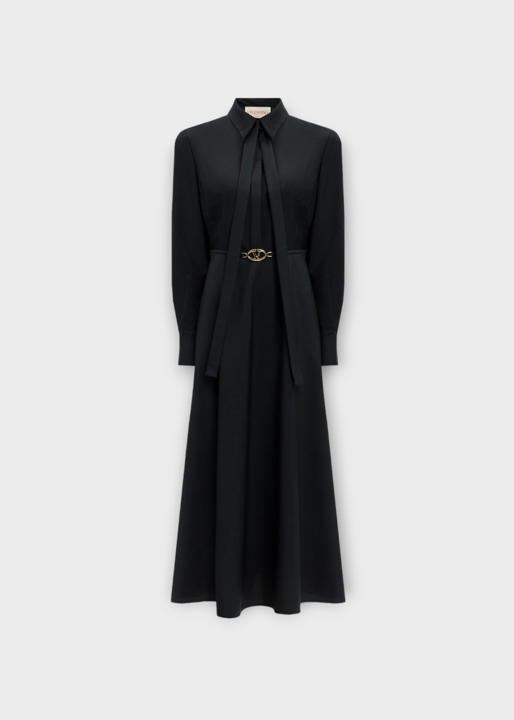 Valentino Valentino Dress, Navy, Collared Tie Long Sleeve Button Up Shirt Dress w/ Belt