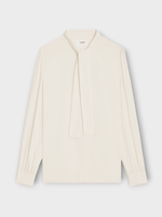 Celine Celine Shirt, White, Silk High Neck Bow Tie Blouse In Ivory