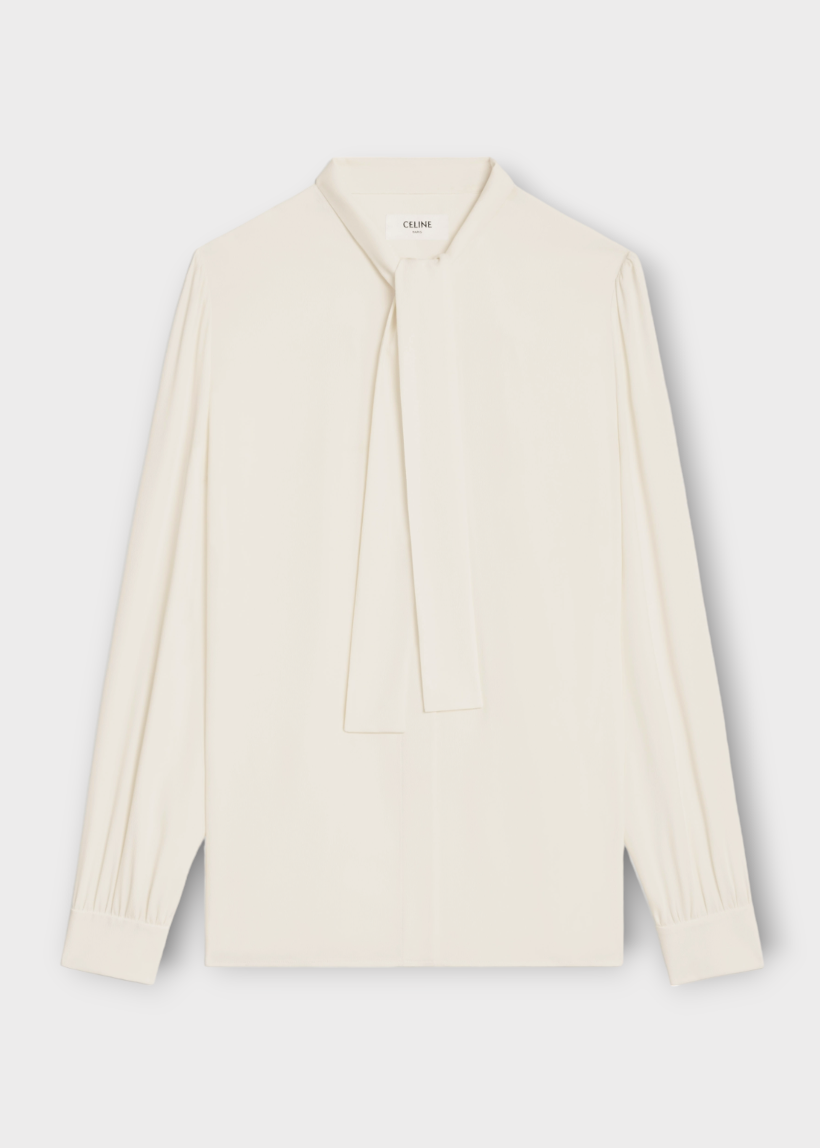 Celine Celine Shirt, White, Silk High Neck Bow Tie Blouse In Ivory