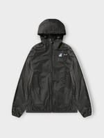 Comme des Garcons Play Comme des Garcons Play Jacket, Black, CDG Play x K-Way Unisex Water Resistant Regular Fit Hooded Zip Up Windbreaker w/ Red Heart Logo