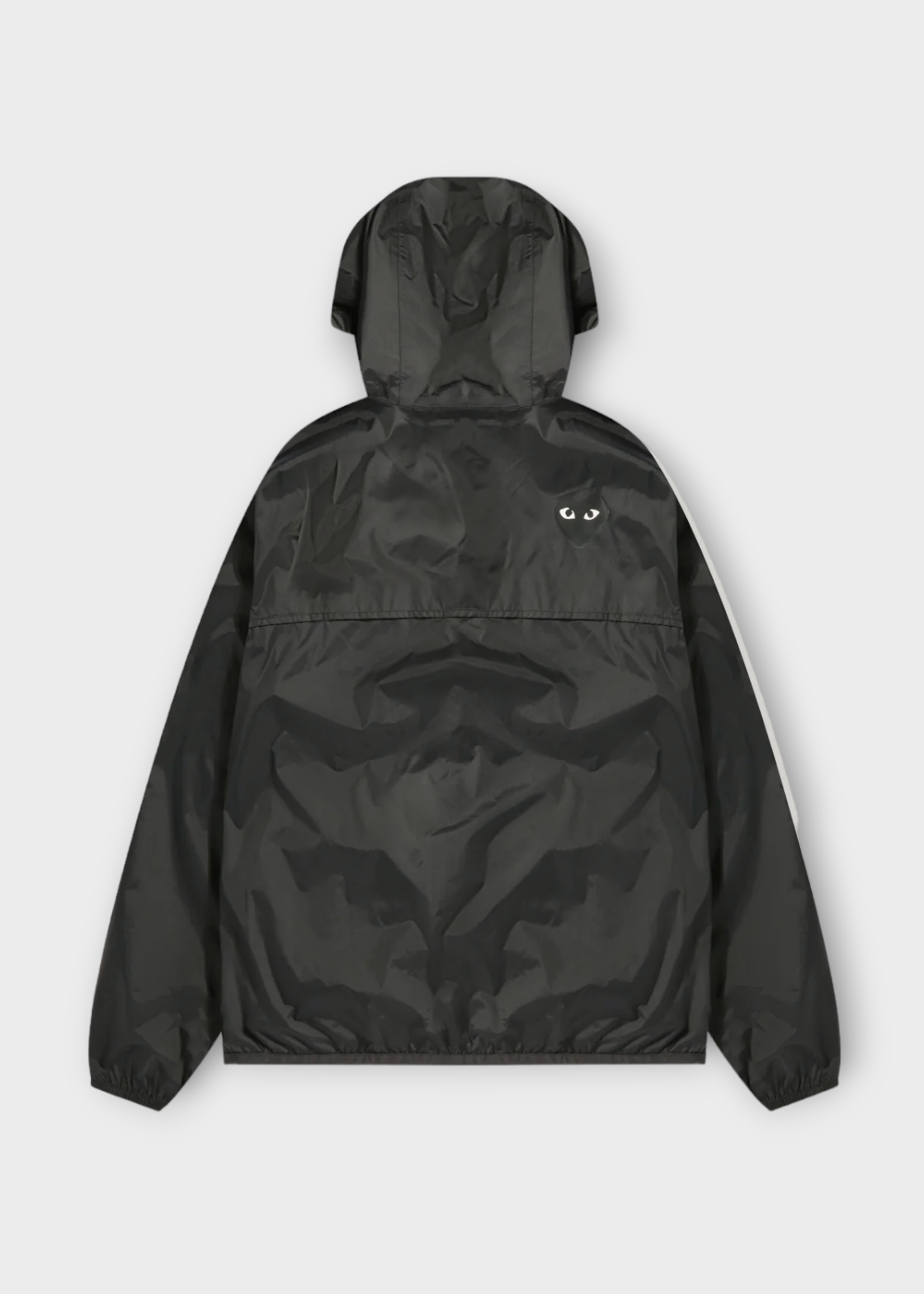 Comme des Garcons Play Comme des Garcons Play Jacket, Black, CDG Play x K-Way Unisex Water Resistant Regular Fit Hooded Zip Up Windbreaker w/ Red Heart Logo