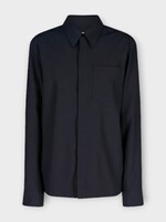 Dries Van Noten Dries Van Noten Shirt, Navy, Corran Wool Boxy Fit Collared Zipped Up Shirt w/ Chest Pocket