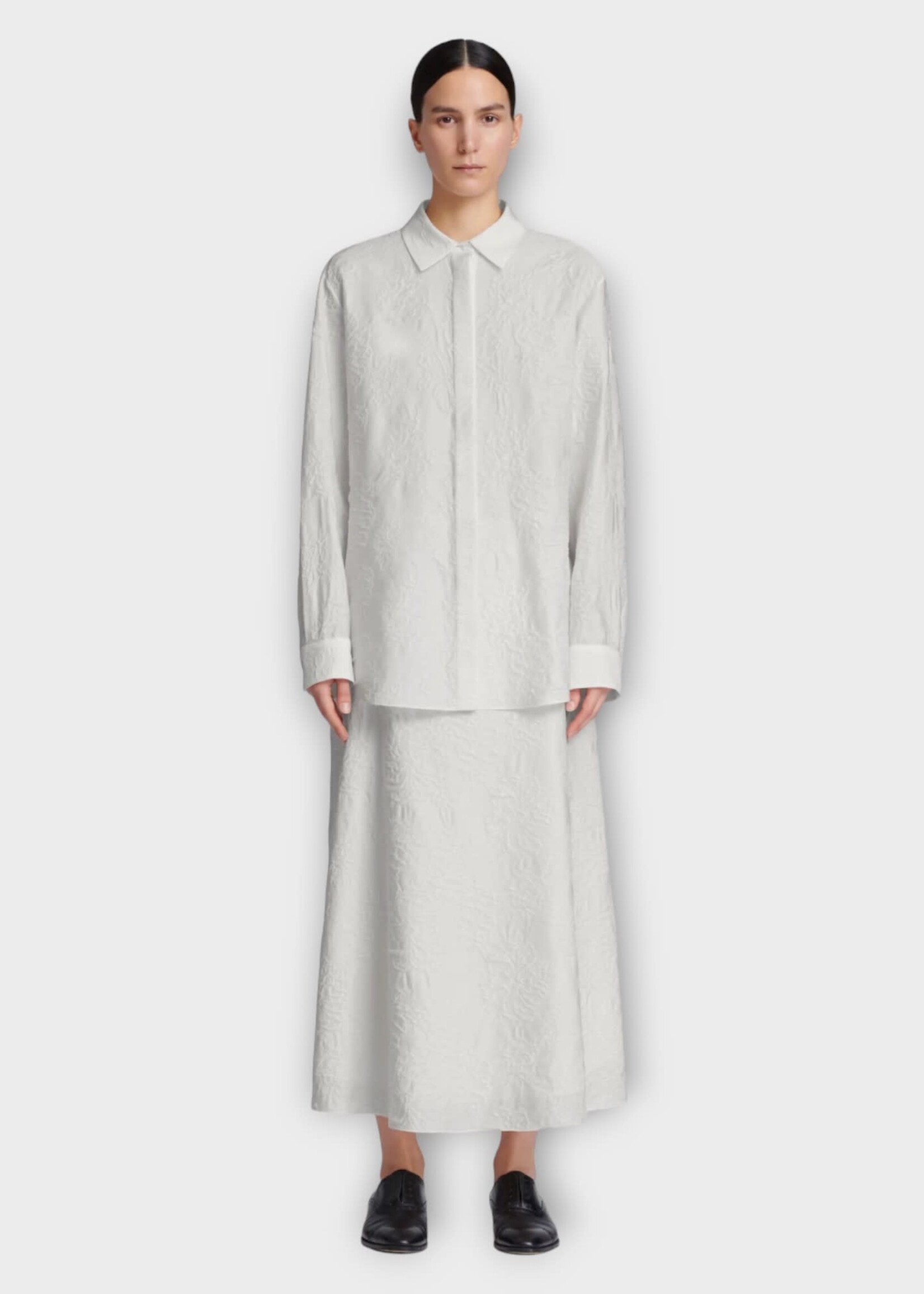 Partow Partow Shirt, White, Cory French Silk Mix Floral Jacquard Shirt In Bone