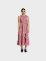 Partow Partow Dress, Red, Silvie French Silk Mix Sleeveless Floral Jacquard Dress In Merlot w/ Waist Wrap Detail