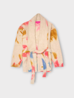 The Elder Statesman The Elder Statesman Knitwear, Multi, Collared Herring Dyed Open Belted Cardigan In Oatmeal & Multicolour