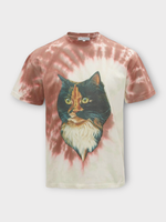 J.W. Anderson J.W. Anderson T-Shirt, Print, Cotton Jersey Crew Neck Tie Dye T-Shirt In Tobacco & White w/ Cat Print