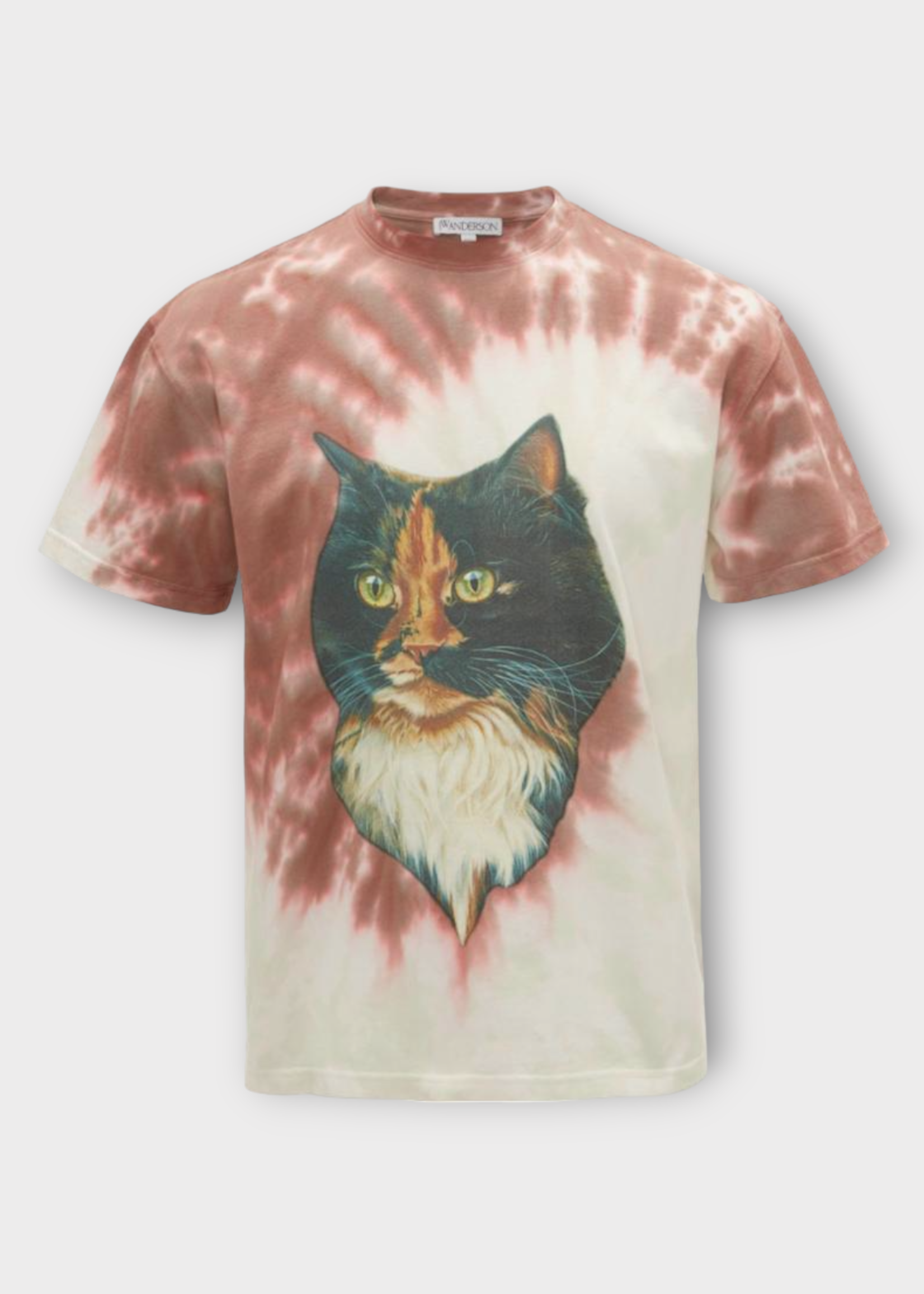 J.W. Anderson J.W. Anderson T-Shirt, Print, Cotton Jersey Crew Neck Tie Dye T-Shirt In Tobacco & White w/ Cat Print
