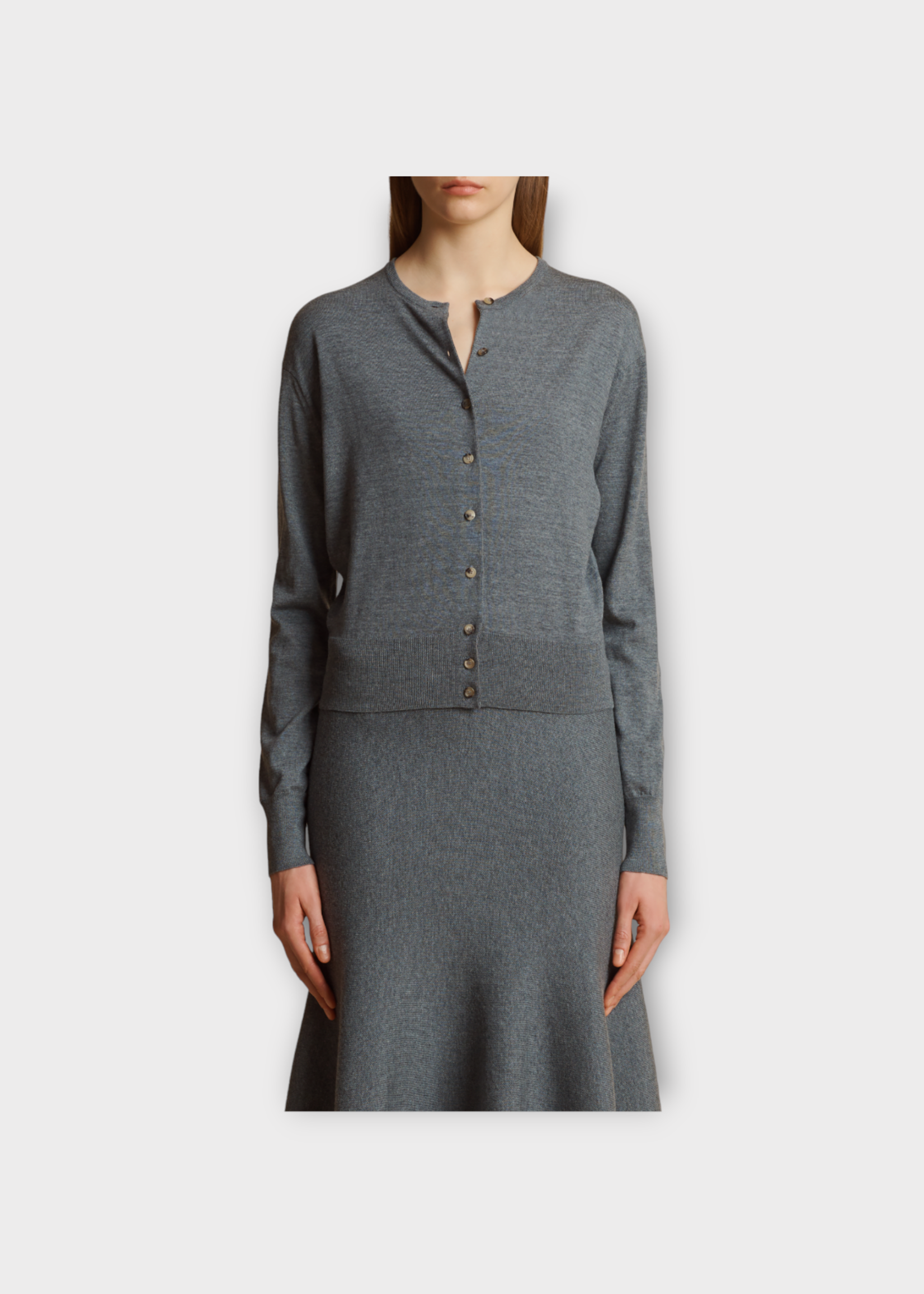 Khaite Khaite Knitwear, Grey, Jackie Cashmere Crew Neck Button Up Cardigan