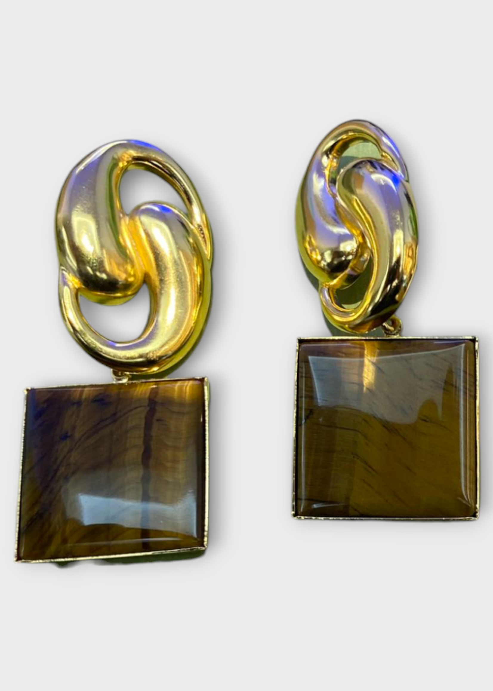 Destree Destree Earrings, Multi, Sonia Knot Square Tiger Eye Earrings