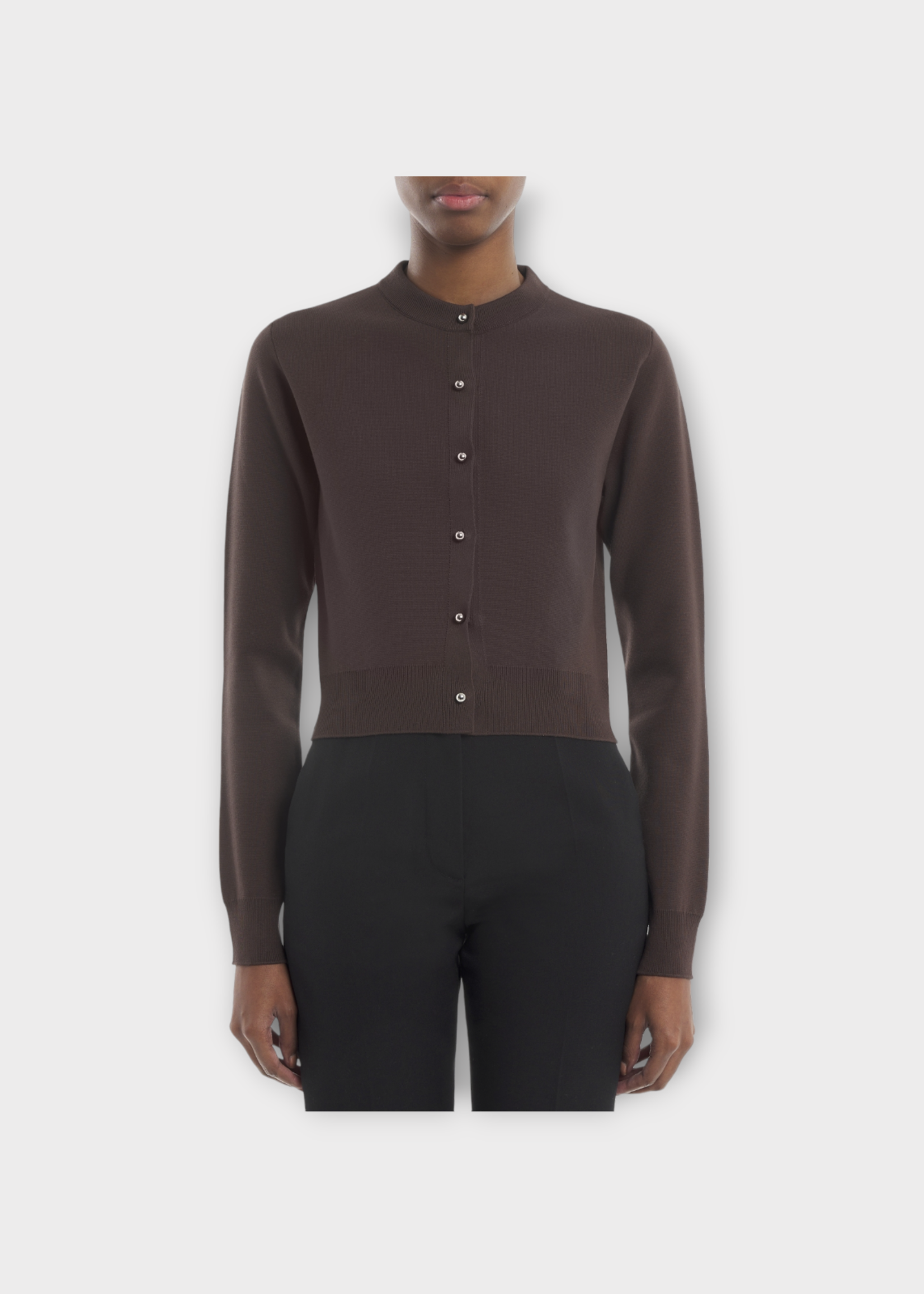Lanvin Lanvin Knitwear, Brown, Round Neck Cropped Button Up Cardigan In Shadow