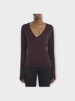 Lanvin Lanvin Knitwear, Red, V-Neck Solid Knit Pullover In Burgundy